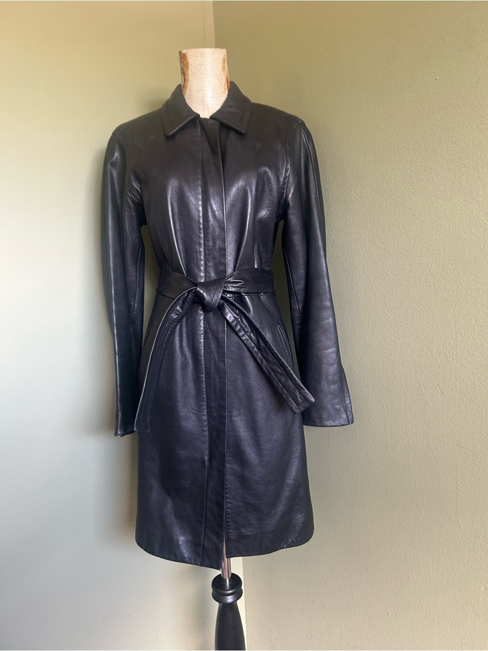 Express Black Leather Belted Trench Coat Sz 5/6